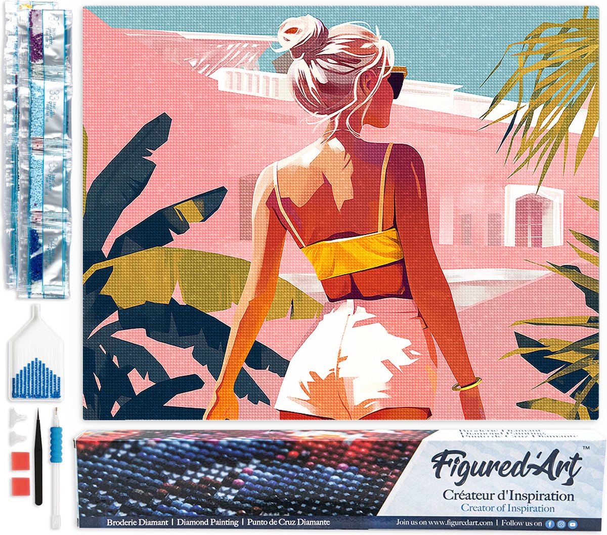 FiguredArt Diamond Painting set Volwassenen 40x50 cm Zomerwandeling - 5D DIY Art full drill vierkante diamant - Opgerold canvas